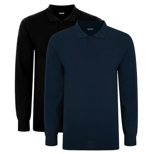 Bigdude Twin Pack Long Sleeve Polos Tall Black/Navy